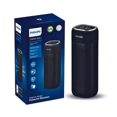 Philips GP3601 Car Air Purifier with HEPA filter captures particles as small as 0.004um (Equivelant to H14 Grade), UVC light eliminating >99.9% of bacteria and viruses, Ozone free certified product