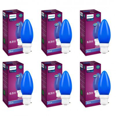 PHILIPS LED Deco Blue 0.5W Glass candle (Pack of 6)