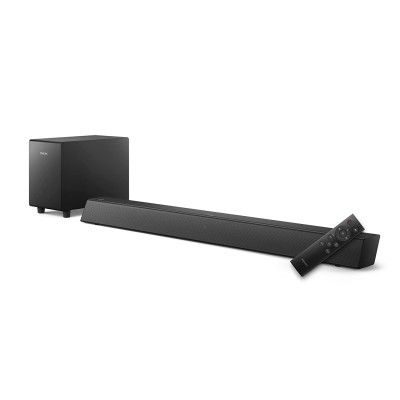 Philips Soundbar TAB5305, Wireless Subwoofer, 2.1 Ch, Bluetooth Enabled, Optical Connectivity, HDMI ARC, 140W, Metal Grill, Powerful Bass (Black)