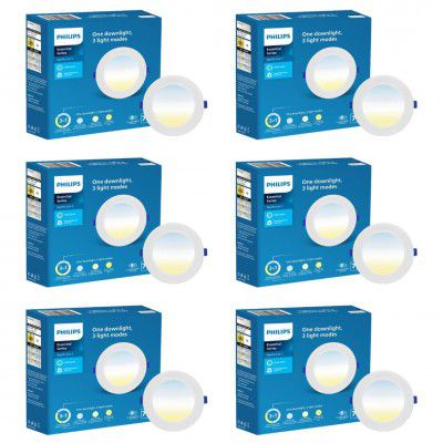 PHILIPS StarFit 7-watt Round LED Downlighter | 3 Colors in 1 Concealed JB LED Downlight White, Pack of 6