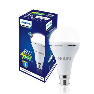 PHILIPS Stellar Bright Rechargeable Emergency Inverter LED Bulb, B22 8-Watt-Crystal White(Pack of 1)