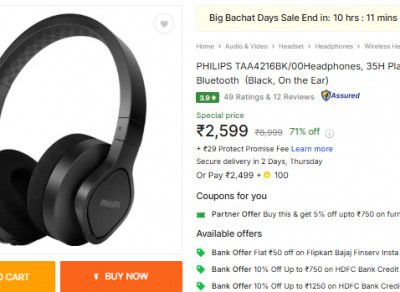 PHILIPS TAA4216BK/00 Headphones, 35H Play Time