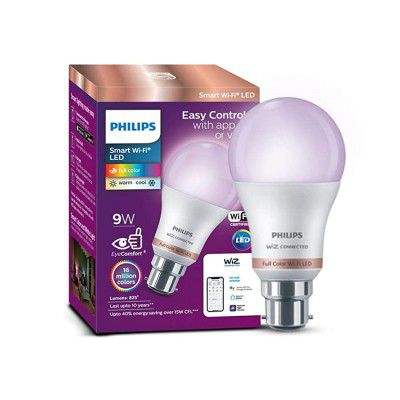 Philips Wiz Wi-Fi Enabled B22 9-Watt LED Smart Bulb, Compatible with Amazon Alexa and Google Assistant(16M Colours +Shades of White + Dimmable + Tunable) Pack of 1