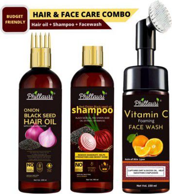 Phillauri Onion Hair Kit and Vitamin C Facewash (Hair Oil + Shampoo + Foaming Facewash) (3 Items in the set)