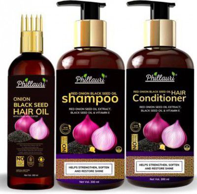 Phillauri Red Onion Black Seed Oil Ultimate Hair Care Kit (Shampoo + Hair Conditioner + Hair Oil)  (3 Items in the set)
