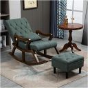 PHIRKCRAFT Solid Sheesham Wood Rocking Chair for Living Room, Resting Arm Chair with Ottoman/Footrest for Indoor, Outdoor, Single Seater Sofa with Stool, Rosewood Legs, Swed Green, Pre-Assembled...