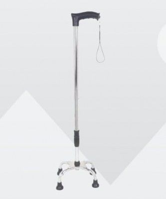 Physiqo 4 Leg Croome Adjustable Height with Handle Stainless Steel Walking Stick for Unisex- Silver