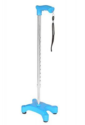 PHYSIQO ®¢ Quadripod Aluminium Men/Women/Old People Walking Stick | for Elderly & Those Physically Challenged |Lightweight | Height Adjustable Walking Stick with 4 Legs - Universal (Blue)