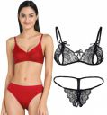 PIBU-Net Bra Panty Set Lingerie Set Full Coverage Non-Padded Non-Wired Honeymoon Set(Pack of 2) Model No:173...