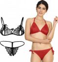 PIBU-Net Bra Panty Set Lingerie Set Full Coverage Non-Padded Non-Wired Honeymoon Set(Pack of 2) Model No:155...