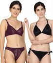 PIBU-Net Bra Panty Set Lingerie Set Full Coverage Non-Padded Non-Wired Honeymoon Set(Pack of 2) Model No:116...