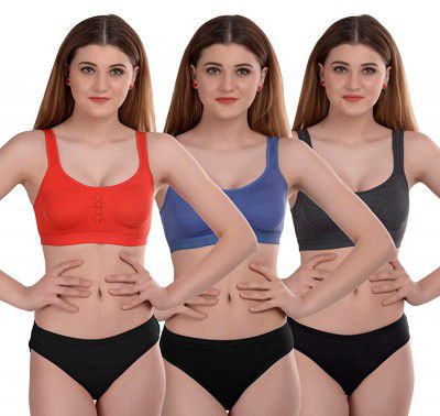 PIBU-Womens Cotton Bra Panty Set for Women Lingerie Set Sexy Honeymoon Undergarments (Pack of 3)