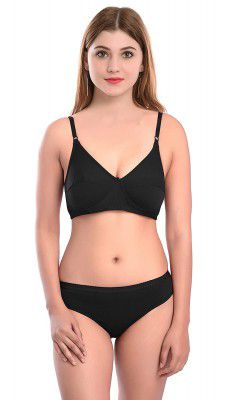 PIBU-Womens Cotton Bra Panty Set for Women Lingerie Set Sexy Honeymoon Undergarments Black (Pack of 1) #CT