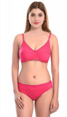 PIBU-Womens Cotton Bra Panty Set for Women Lingerie Set Sexy Honeymoon Undergarments (Color : Pink)(Pack of 1)