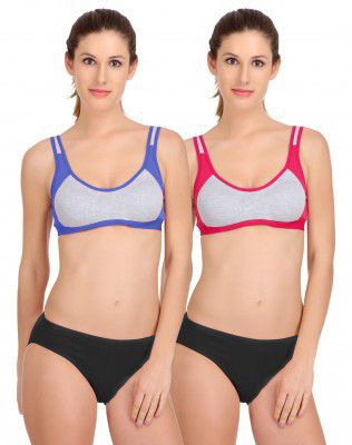 PIBU-Women's Cotton Sports Bra Panty Set for Women Lingerie Set Sexy Honeymoon Undergarments (Color : Multi)(Pack of 2) Model No : SK04