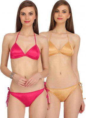 PIBU-Women's Satin Bikini Bra Panty Set for Women Lingerie Set Sexy Honeymoon Undergarments (Color : Multi)(Pack of 1,2,3,4)