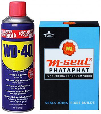 Pidilite WD-40, Multipurpose Spray, Rust Remover, Hinge Lubricant,and Cleaning Agent, 420ml (341g) & M-Seal Phataphat Fast Curing Epoxy Compound Putty Sealant Adhesive for Leakage