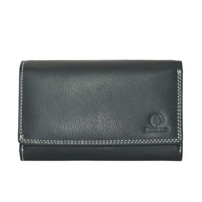 PieleFina Womens Genuine Leather Wallet RFID Protected with Gift Box Black & Green