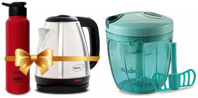 Pigeon 1.5 Litre Hot Kettle And Water Bottle Combo (Silver) & Handy Chopper (14077, Xl, Green), 1500 Watts
