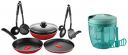 Pigeon 1 Tawa, 1 Fry Pan, 4 Kitchen Tool Set and Chopper with 3 Blades, Red...
