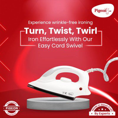 Pigeon 1000 Watts Dry Iron Greblon Dual Non Sick Sole Plate with German Coating Technology