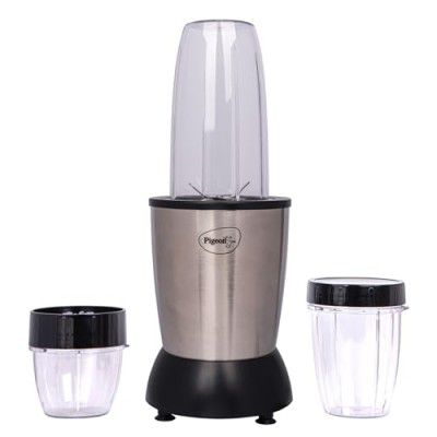 Pigeon by Stovekraft 900 Watts Nutri Mixer with 3 Food Grade Jars || Smoothie/Juicer Jar 0.8 Litre|| Multipurpose Jar 0.5 Litre|| Dry Grinding Jar 0.2 Litre (Additional Sipper Cap Attachment), Silver