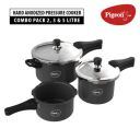 Pigeon Aluminium Hard Anodised Induction Base Pressure Cooker Outer Lid Combo with Common Lid (2L, 3L, 5 L, Black)...