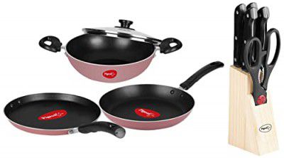 Pigeon Basics Non stick Aluminium Non Induction Base Cookware - 6 Piece Set