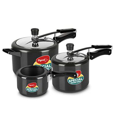 Pigeon by Stovekraft 2+3+5 Litre Combo Special Anodised Inner Lid Induction Base Pressure Cooker