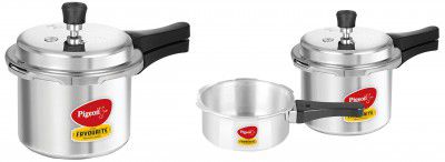 Pigeon by Stovekraft Aluminium Cooker Combo Set, 2-Pieces (2+3+5 litres), Silver