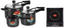 Pigeon by Stovekraft Aluminium Hard Anodized Pressure Cooker Combo with Induction Base Inner Lid - 2 L, 3 L, 5 L- 14455 (Silver) & Pigeon by Stovekraft Cruise 1800 watt Induction Cooktop (Black)...
