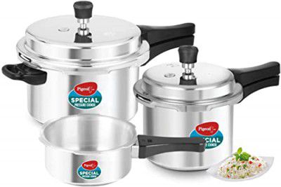 Pigeon by Stovekraft Aluminium Outer Lid Pressure Cooker Combo 2 litre, 3 litre, and 5 litre, Induction Base