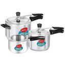 Pigeon by Stovekraft Aluminium Pressure Cooker Combo with Inner Lid Induction Base 2 litre, 3 litre and 5 litre 14458 (Silver, Large)...