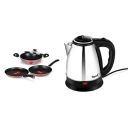 Pigeon by Stovekraft Basics Aluminium Non-Stick Cookware Set, Set of 3 (with one lid), Pink & Shiny Steel 1.5-Litre Electric Kettle (Black) Combo...