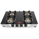 Pigeon by Stovekraft Blaze Gas Stove with High Powered 4 Brass Burner, Glass Cooktop has Glass Top and Stainless Steel body, Manual Ignition (Black)...
