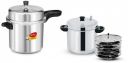 Pigeon by Stovekraft Deluxe Aluminium Pressure Cooker, 12 Litres,Silver and Stainless Steel 6 - Plates Idly Maker...