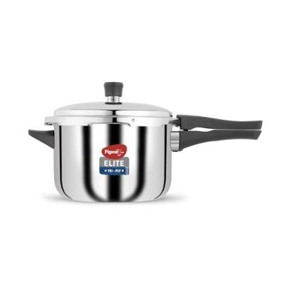 Pigeon by Stovekraft Elite Shine 5 L Tri-Ply Body Outer Lid Pressure Cooker Induction (Stainless Steel, Silver)