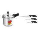 Pigeon By Stovekraft Favourite Induction Base Aluminium Pressure Cooker with Outer Lid, 3 Litres (Silver) + Stainless Steel Kitchen Knives Set, 3-Pieces, Multicolour...