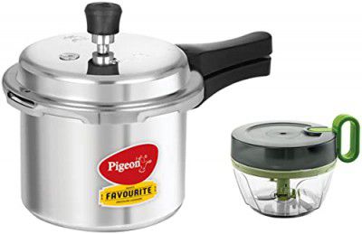 Pigeon by Stovekraft Favourite Outer Lid Non Induction Aluminium Pressure Cooker, 3 Litres & Mini Handy Pro and Compact Chopper with 3 Blades 14515 (400 ml, Grey)