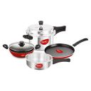 Pigeon by Stovekraft Induction Base 4-in-1 Starter Kit, Silver, Aluminium (Pressure Cooker, Pressure Pan, Tawa, and Kadhai Set)...