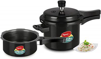 Pigeon by Stovekraft Induction Base Outer Lid Hard Anodised Aluminium Pressure Cooker Combo , 2 L and 3 L (Black)