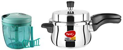 Pigeon by Stovekraft Stainless Steel Pressure Cooker 3 Litre Outer Lid with Induction base, medium & Handy Chopper with 5 Stainless Steel Blades and 1 Plastic Whisker (XL, Green)