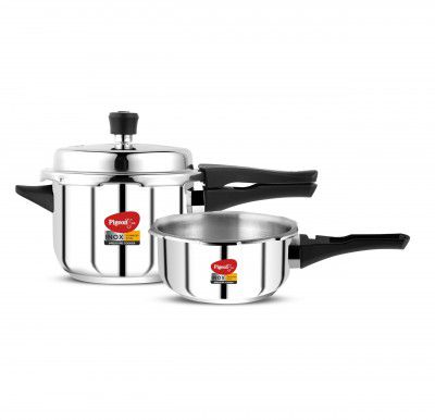Pigeon by Stovekraft Stainless Steel Pressure Cooker Combo with Induction Base, Outer Lid 2 Liter and 3 Liter - 12710 (Silver)