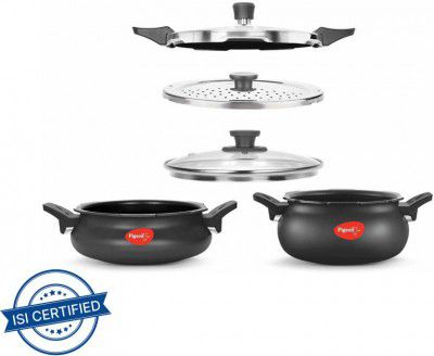 Pigeon by Stovekraft Super Combo and 3 L, 5 L Outer Lid Induction Bottom Pressure Cooker (Hard Anodized)