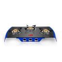 Pigeon by Stovekraft Ultimate 3 Burner High Powered Brass Gas Stove, Cooktop with Glass and Aluminium Die Cast Legs and Front Plate, 14519 (Black and Blue, Standard, Manual Ignition)...