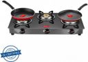 Pigeon Combo - Brunet Cooktop + Flat tawa 250 + Fry Pan 240 Glass Manual Gas Stove&nbsp;&nbsp;(3 Burners)...