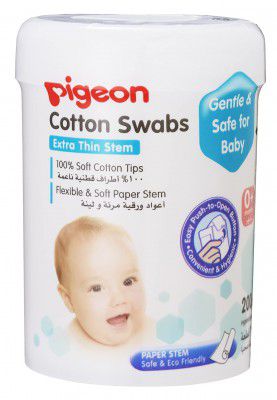 Pigeon Cotton Swabs Extra Thin Stem,BPA Free,100 % Soft Cotton Tips,Eco Friendly,200 pcs