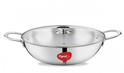 Pigeon Elite Stainless Steel Triply Kadhai 20 cm, Silver