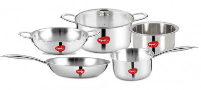 Pigeon Elite Stainless Steel Triply Tope 14cm, Gas Stove and Induction Compatible for Fast Cooking and Longer Heat Retention, Along with Even Heat Distribution- Silver