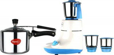 Pigeon Glory Combo 550 W Mixer Grinder with Pressure Cooker (3 Jars, White)